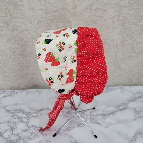 Vintage Bonnet Red and White Polka Dot Strawberry Kids Sun Hat Bicentennial - Picture 8 of 12